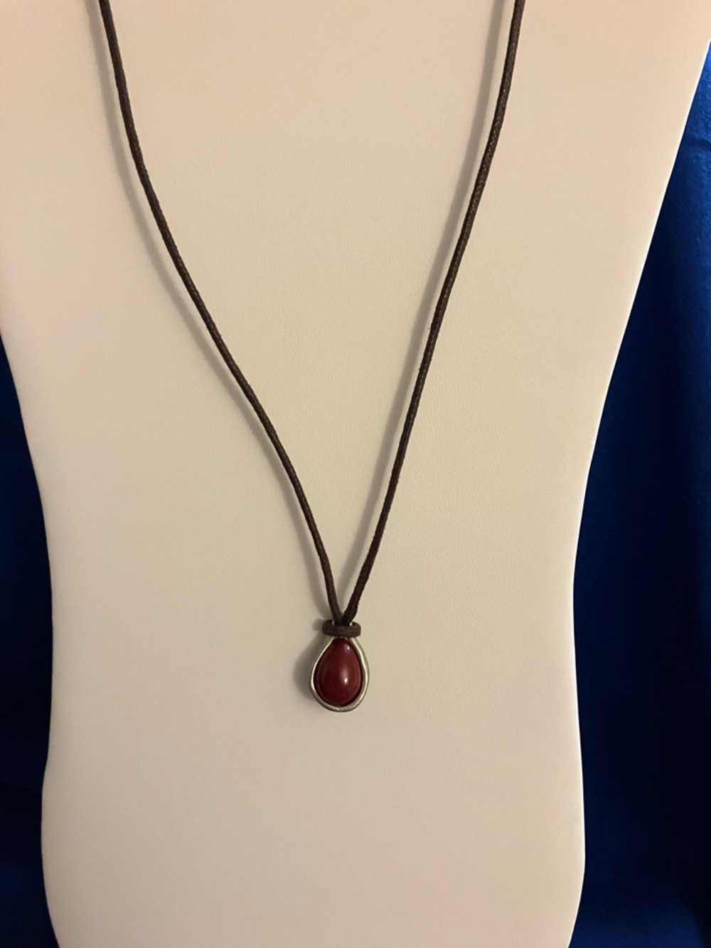 J. Jill Brown Cord Necklace with Deep Red Teardrop